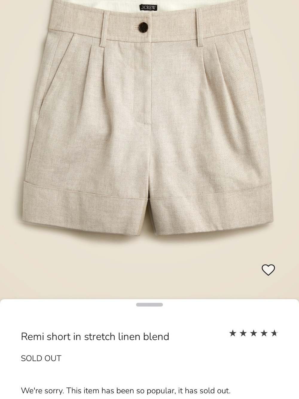 Nwt J.Crew Remi Stretch Linen Blend Shorts — Light Beige size 8